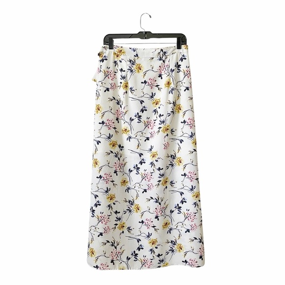 Ten Sixty Sherman Wrap Maxi Skirt Women's Size L Ivory Floral Side Tie Lined - Picture 4 of 9